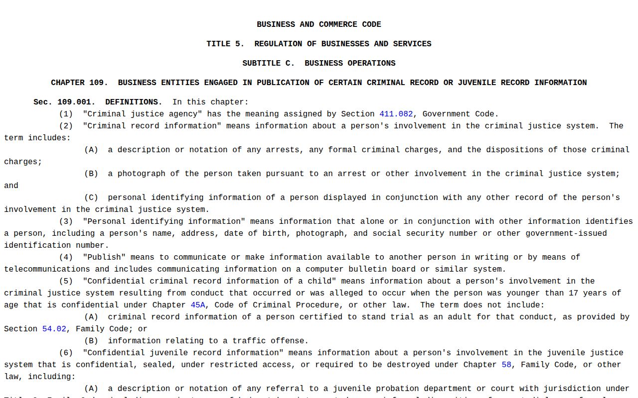Somervell County booking record correction law source